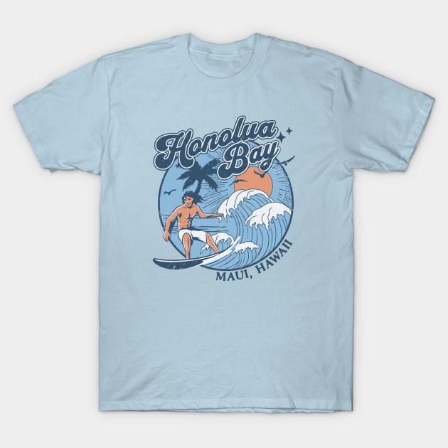 1970s Vintage Surfing Hanalei Bay, Kauai' Hawaii Retro Sunset // Old School Surfer // Surf Hawaii T-Shirt by Now Boarding